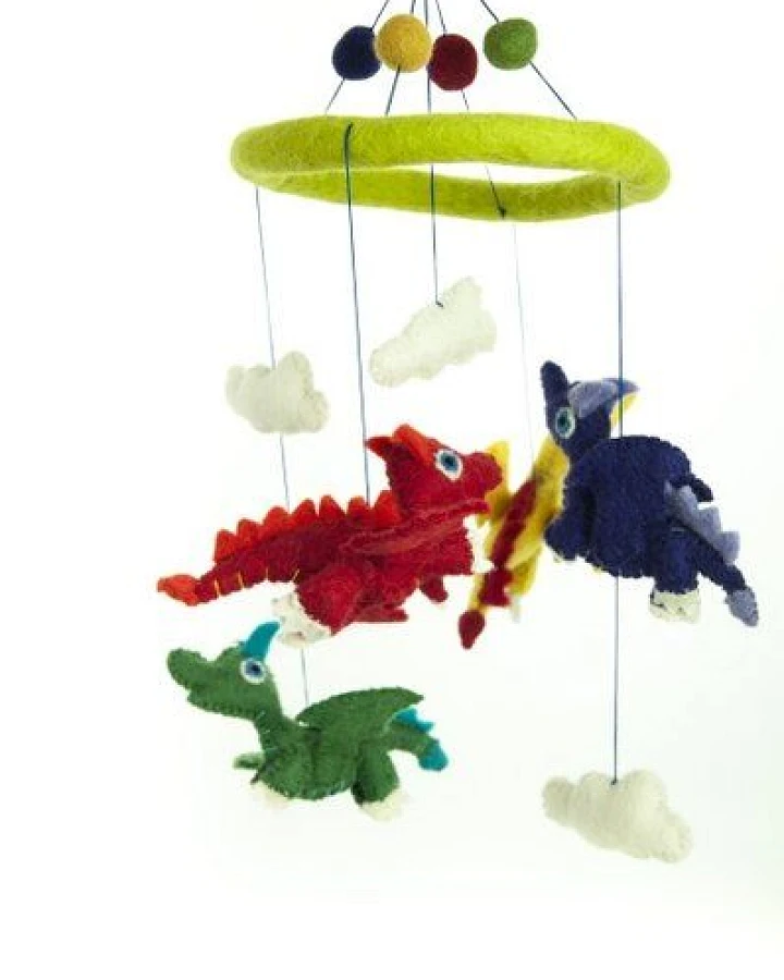 short'n'pietz Mobile mit 4 bunten Drachen, handgefilzt