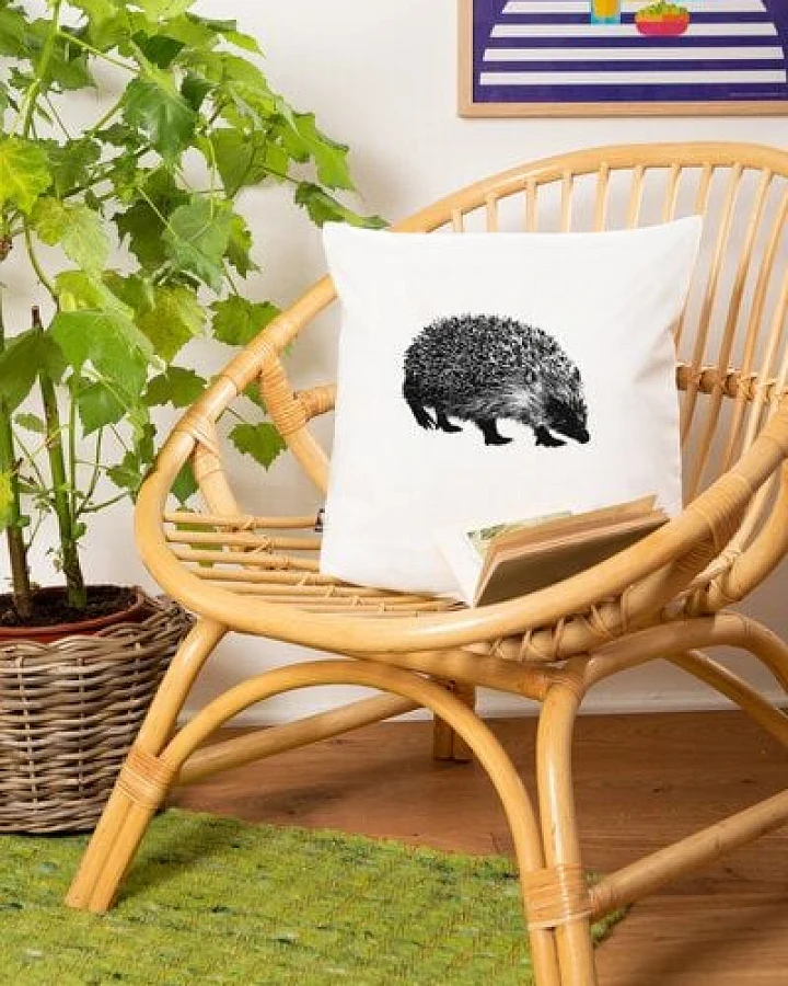 Hirschkind Handbedruckter Kissenbezug 'Igel' weiß, 40*40cm