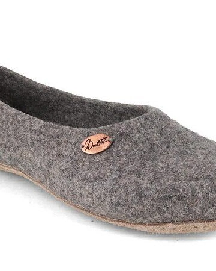 WoolFit Ballerina Hausschuhe mit vegetabiler Ledersohle und Filzeinlage