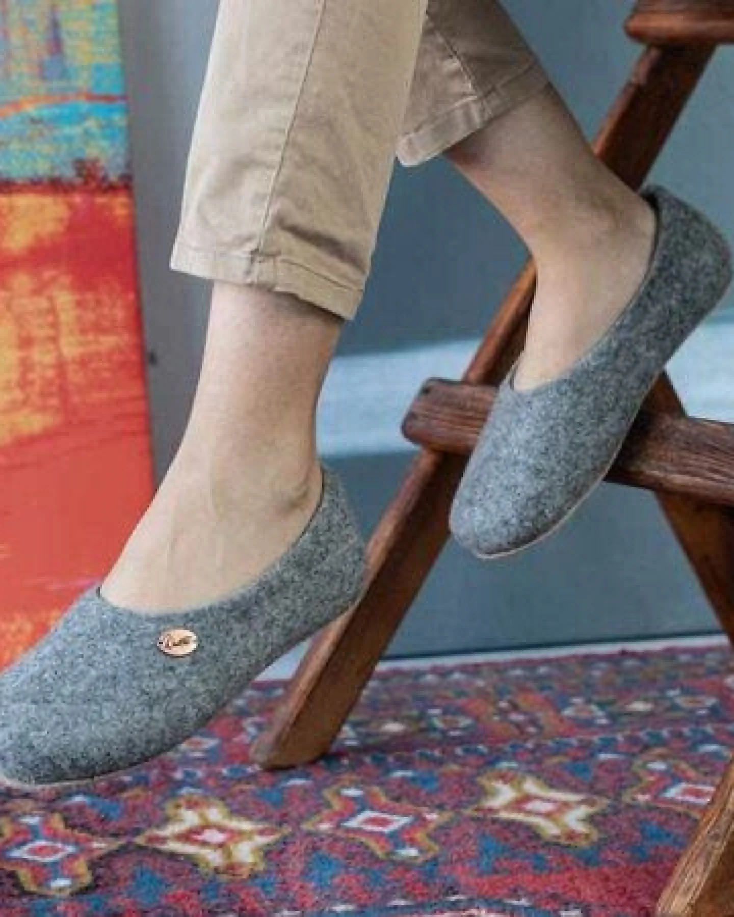 WoolFit Ballerina Hausschuhe mit vegetabiler Ledersohle und Filzeinlage – Ansicht 4