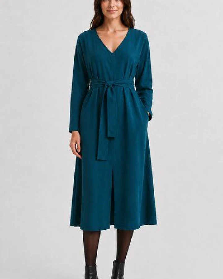 Studio Hertzberg Midikleid *CO-CCOO* mit V-Ausschnitt aus 100% Tencel