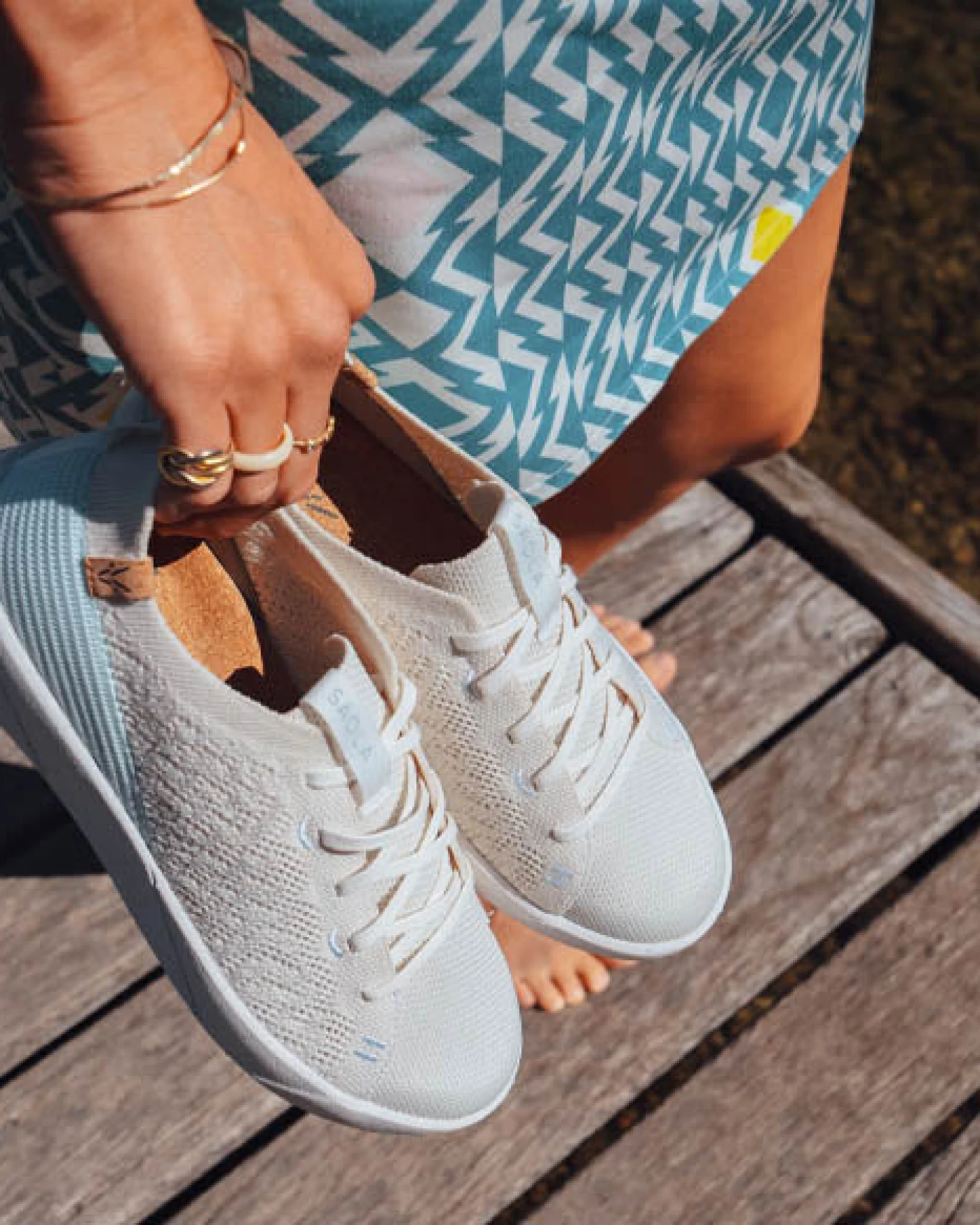 SAOLA Damen vegan Sneaker Damen Cannon Knit 3 Weiß Blassblau – Ansicht 2