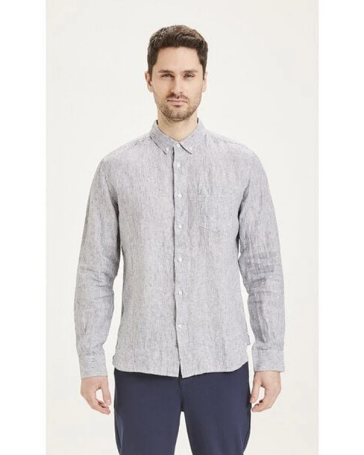 KnowledgeCotton Apparel Leinenhemd - LARCH LS striped linen