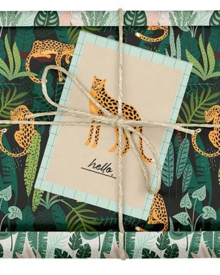 dabelino Veganes Geschenkpapier Set "Leopard/tropisch" mit Grußkarte