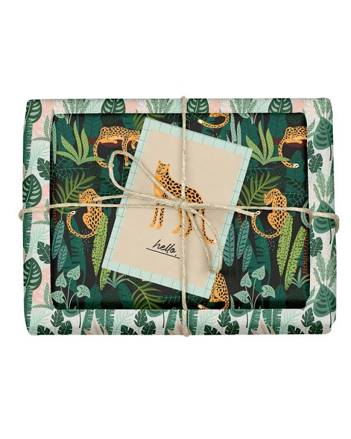 dabelino Veganes Geschenkpapier Set "Leopard/tropisch" mit Grußkarte