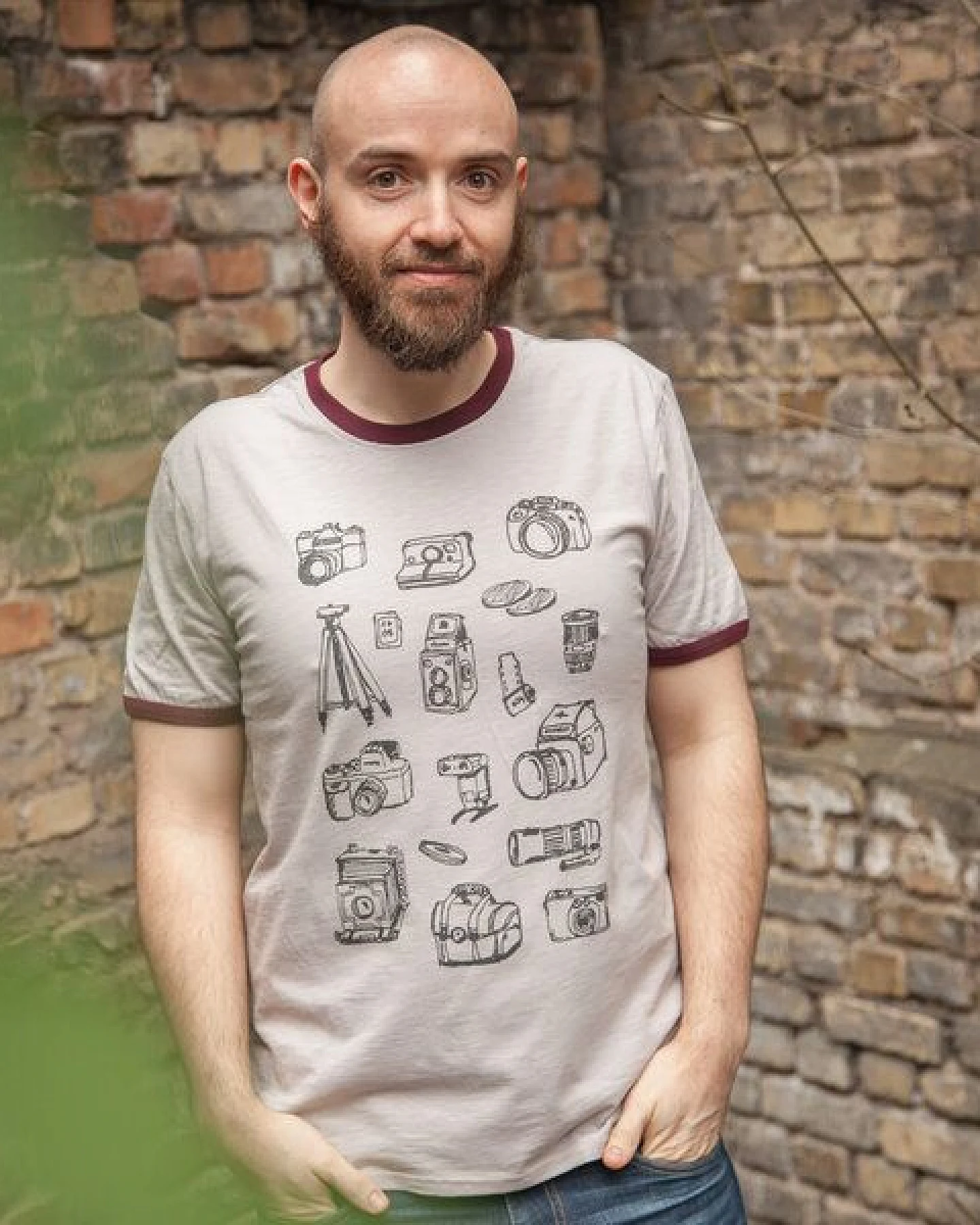 Fotokameras/Photo Camera - päfjes Ringer Unisex T-Shirt - Fair gehandelt aus Baumwolle Slub - Bio - taupe – Ansicht 3