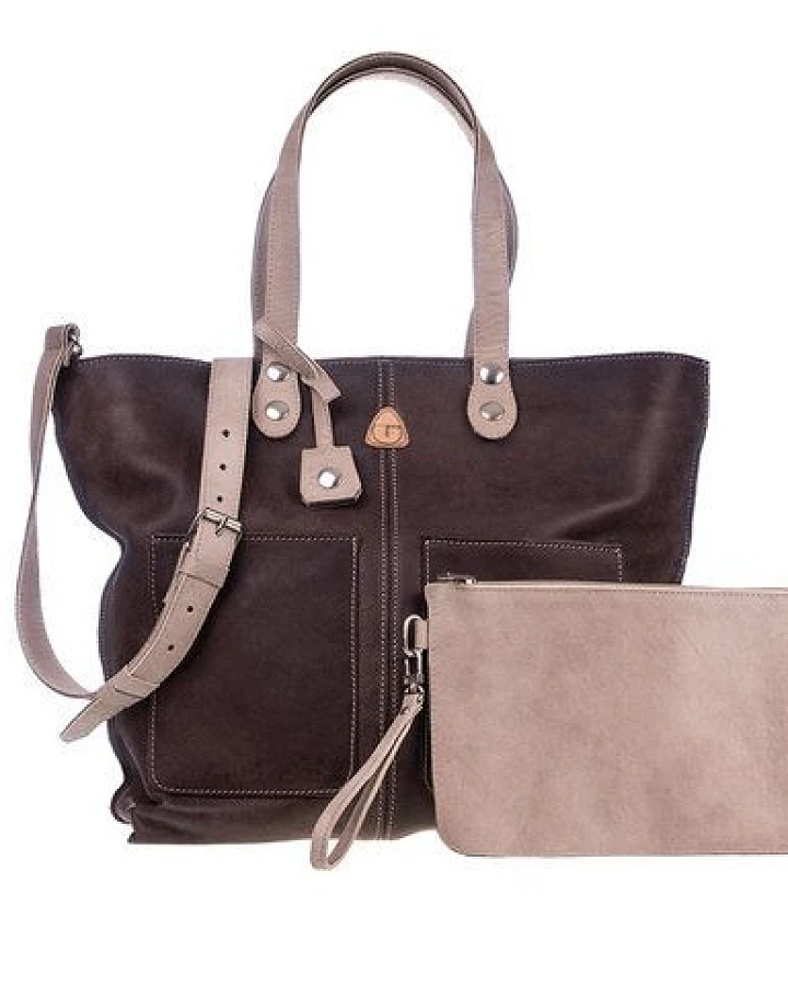 Ritagli di G Damen Große Einkaufstasche LORY Leder 100% Made In Italy - Dunkelbraun