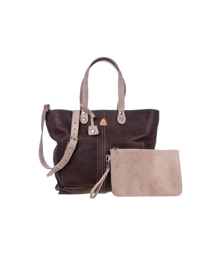 Ritagli di G Damen Große Einkaufstasche LORY Leder 100% Made In Italy - Dunkelbraun
