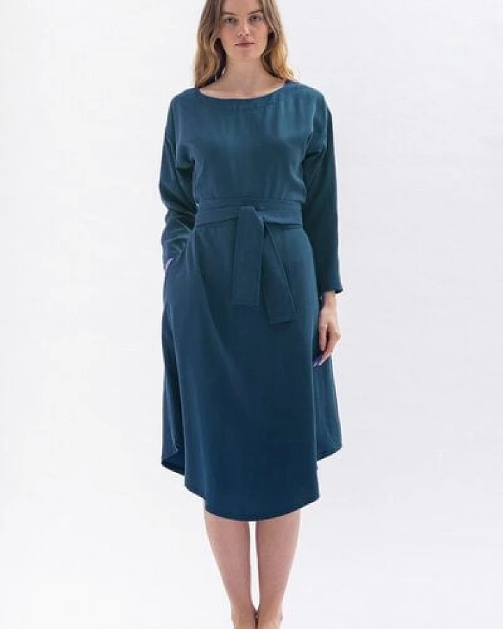 Studio Hertzberg Lockeres Kleid *DIA-NAA* aus 100% Tencel in blau petrolgrün oder bordeaux