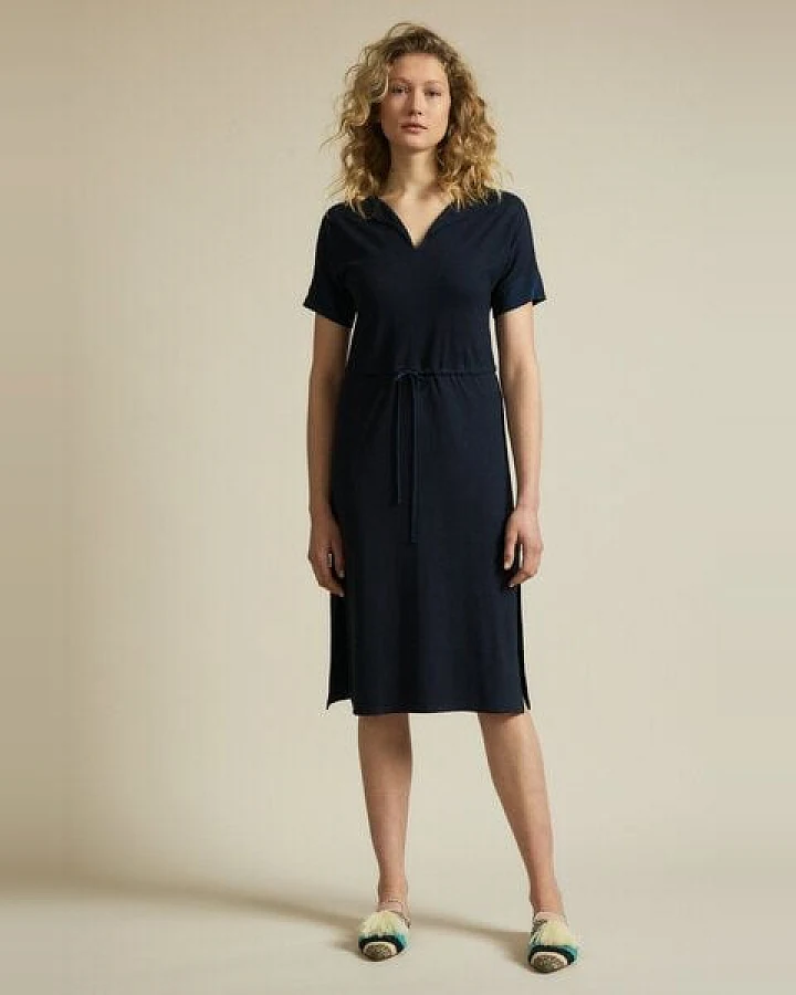 LANIUS Kleid mit V-Ausschnitt aus Hanf mit Bio-Baumwolle