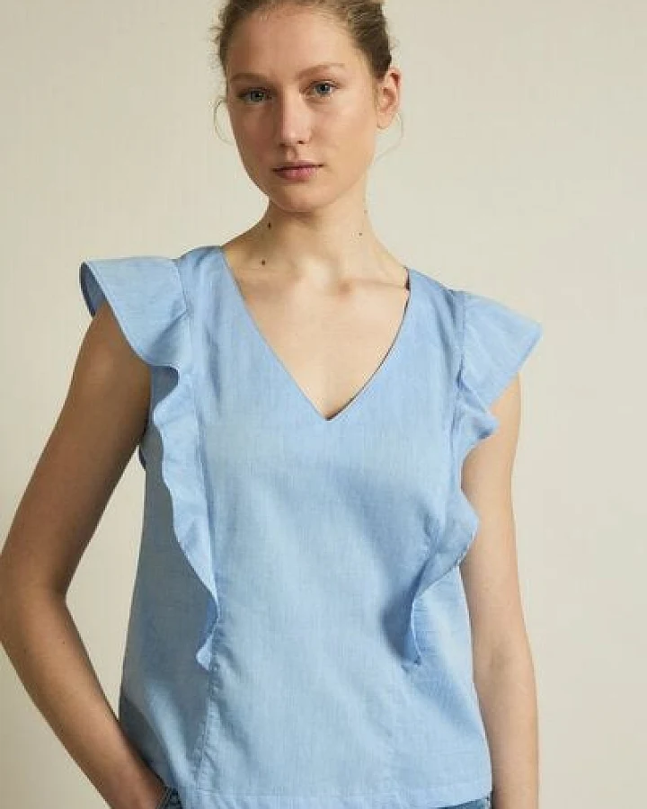 LANIUS Chambray Blusentop GOTS aus Bio-Baumwolle