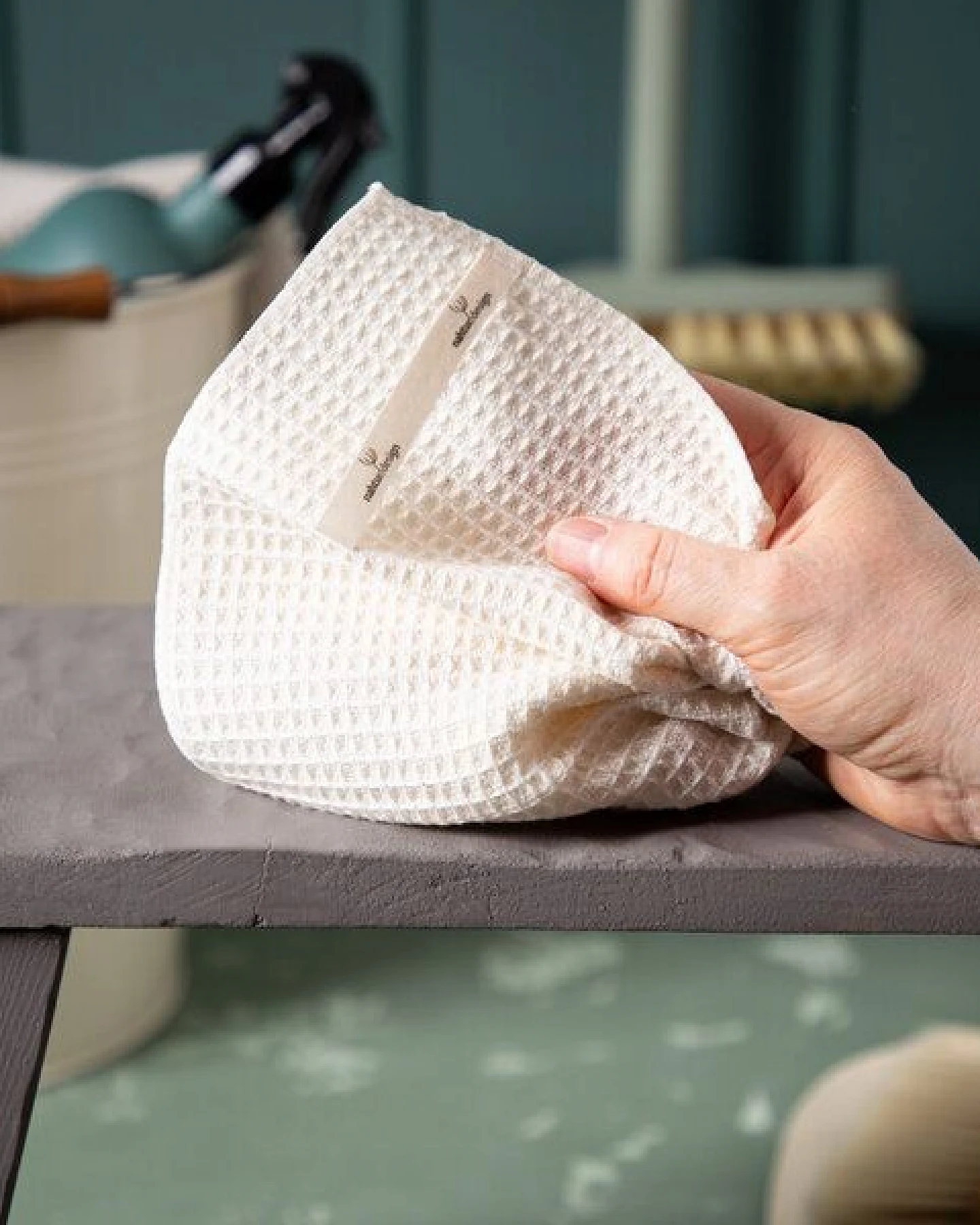 nahtur-design Putztücher-Set, Bodentuch + 4 Putzlappen aus Halbleinen Waffelpiquée – Ansicht 4