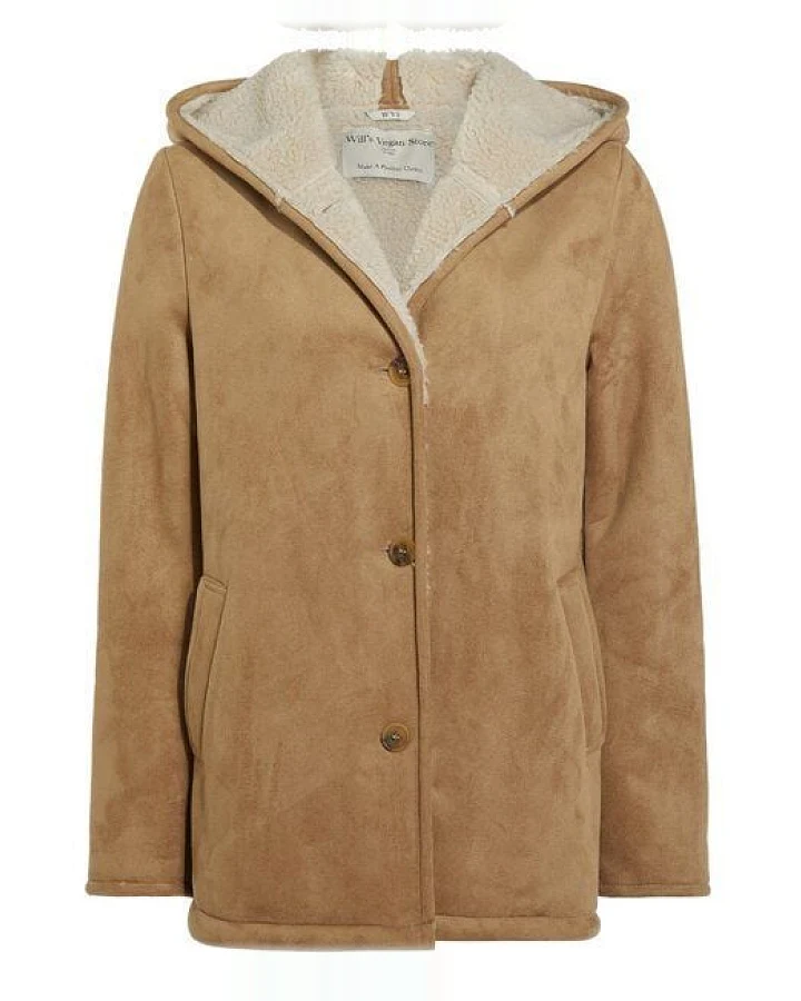 Will's Vegan Shop Recycelter Veganer Shearling Mantel in hellbrau für Damen
