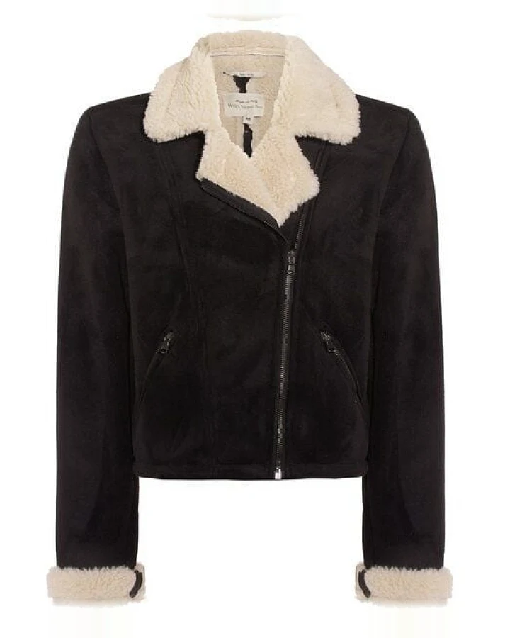 Will's Vegan Shop Recycelte Vegane Shearling Bomberjacke in schwarz