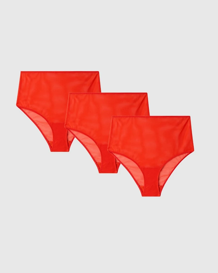 Understatement Damen vegan Multipack 3x Slips Highwaist Mesh Fiery Red