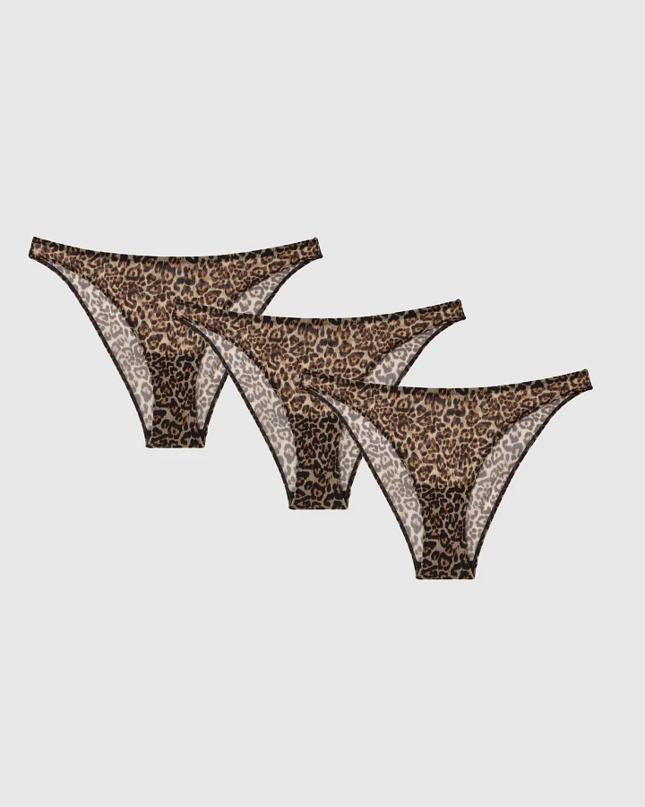 Understatement Damen vegan Multipack 3x Bikini Slips Mesh Leopard