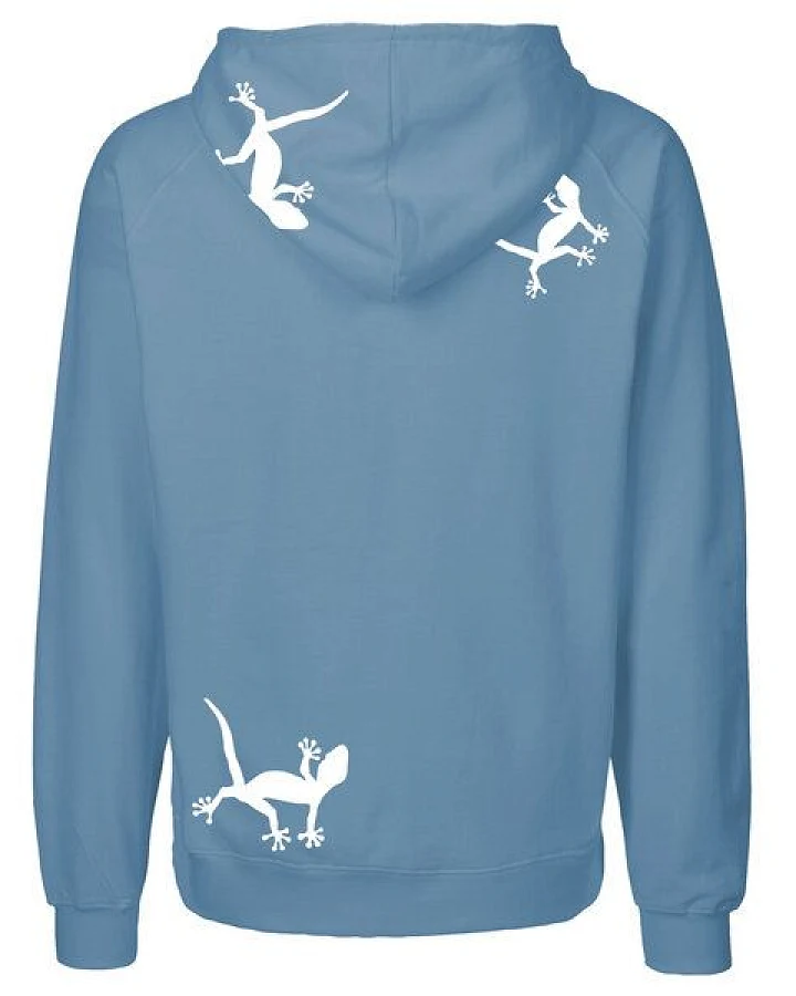 HANDGEDRUCKT "Geckos" Männer Zip-HOODY aus reiner Biobaumwolle (kbA)