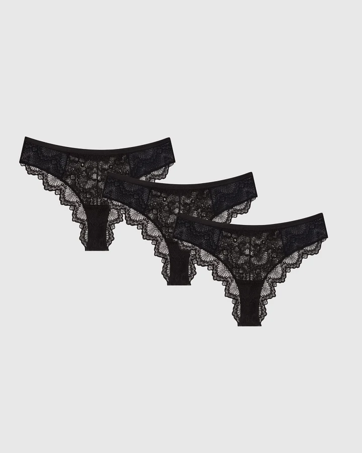 Understatement Damen vegan Multipack 3x Slips Cheeky Lace Schwarz