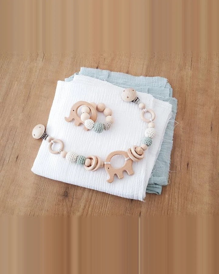 NoniKids Berlin NoniKids Geschenkebox *Wagenkette & Greifling Elefant mint* I Bio Baumwolle