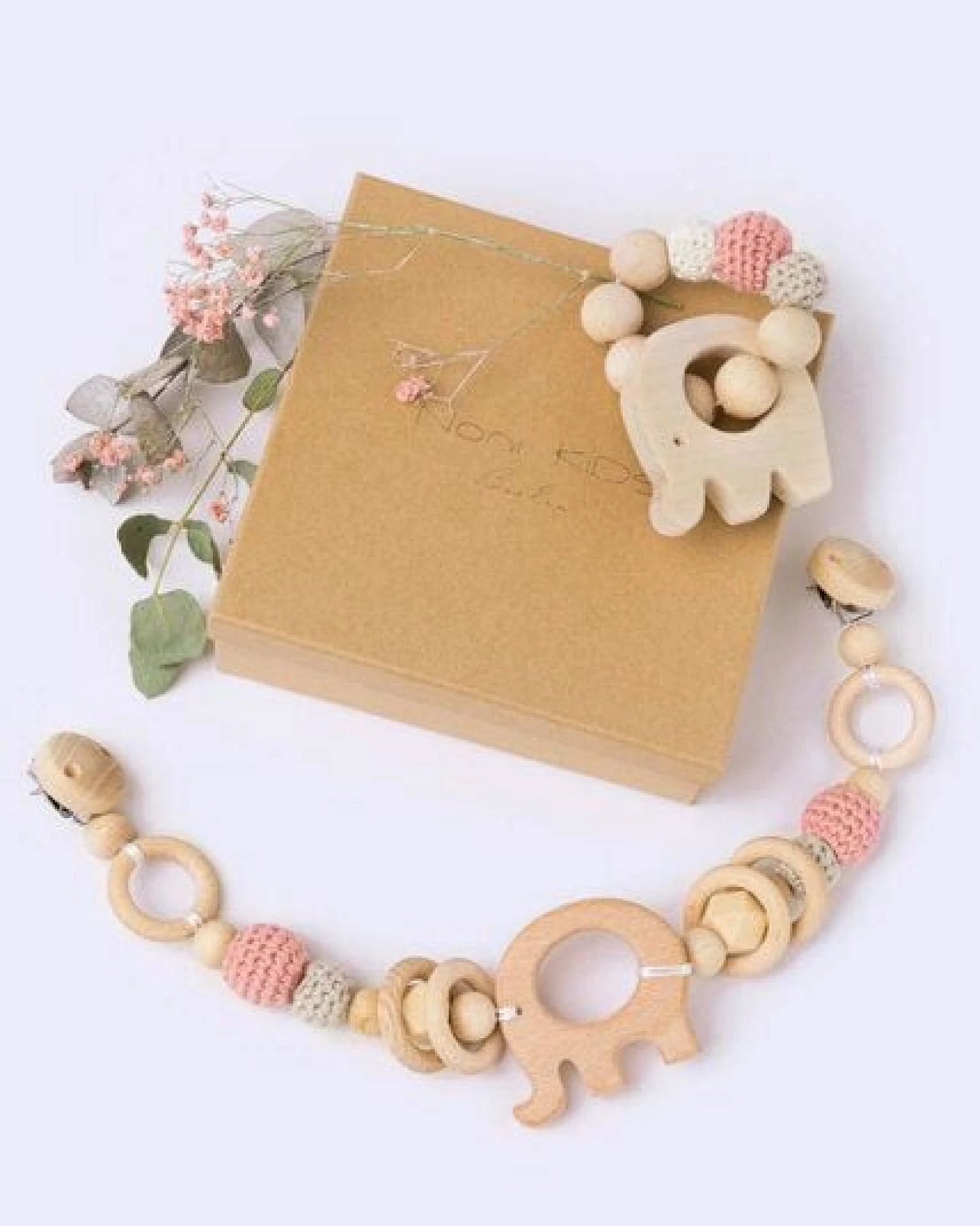 NoniKids Berlin NoniKids Geschenkebox *Wagenkette & Greifling Elefant rosa* I Bio Baumwollgarn – Ansicht 4