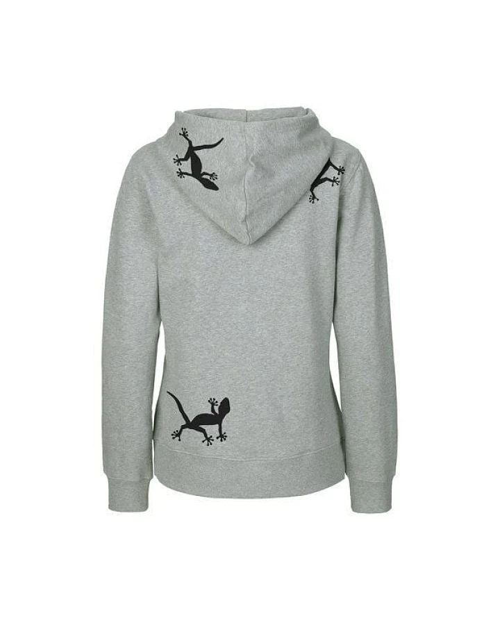 HANDGEDRUCKT "Geckos" Frauen Zip-HOODY aus reiner Biobaumwolle (kbA)