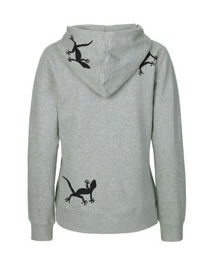 HANDGEDRUCKT "Geckos" Frauen Zip-HOODY aus reiner Biobaumwolle (kbA)