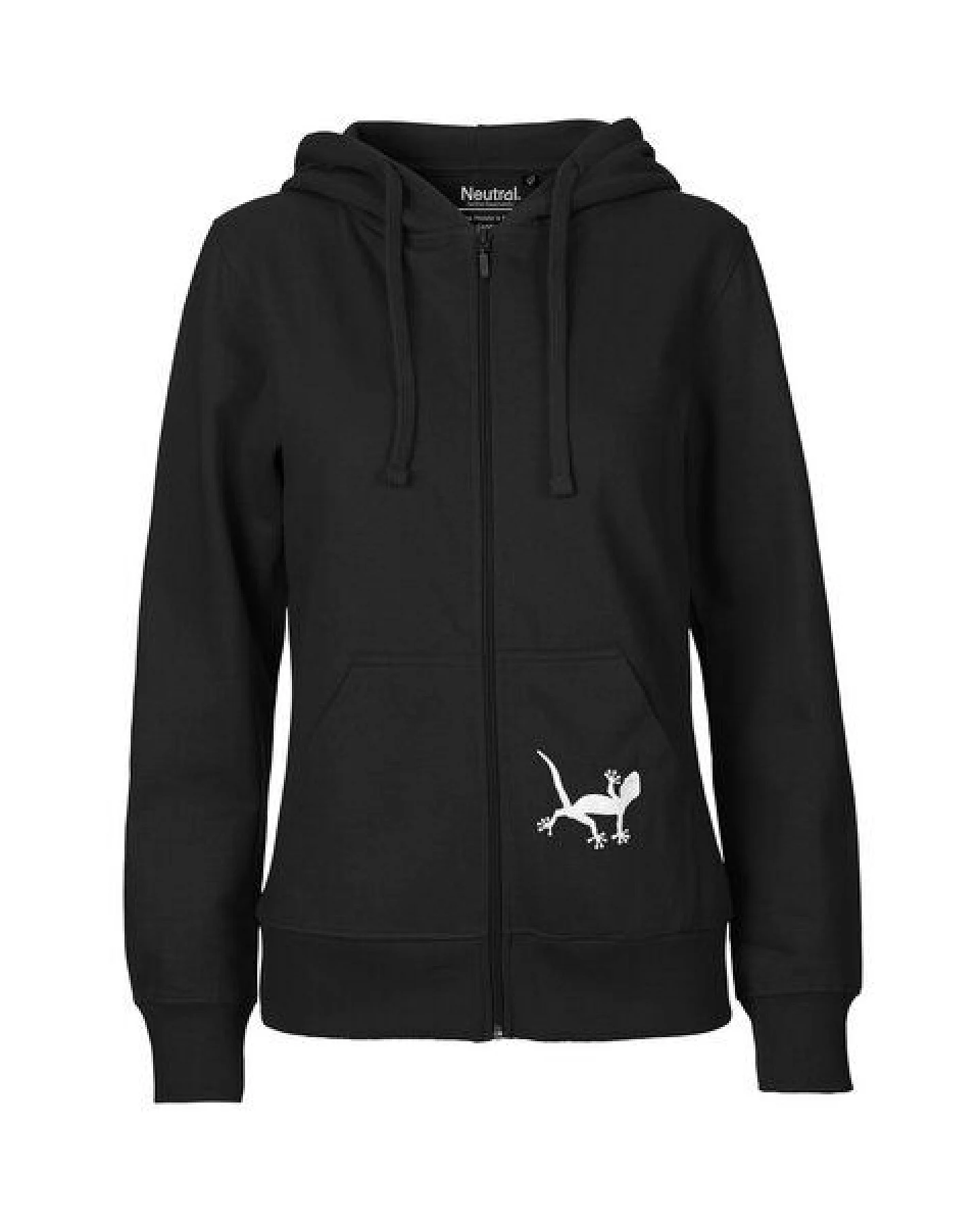 HANDGEDRUCKT "Geckos" Frauen Zip-HOODY aus reiner Biobaumwolle (kbA) – Ansicht 2