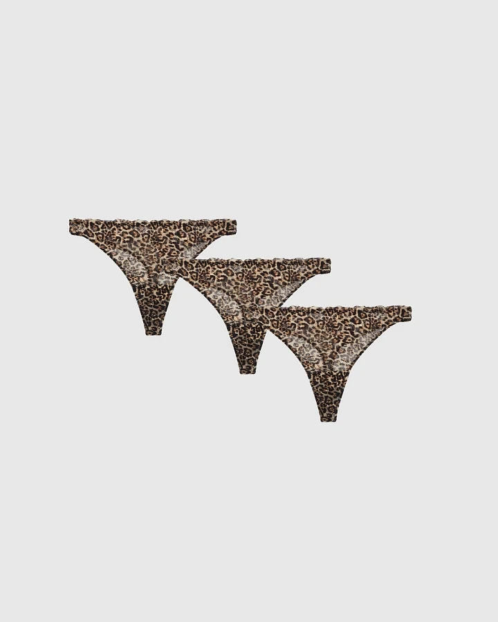 Understatement Damen vegan Multipack 3x Tanga Spitze Leopard