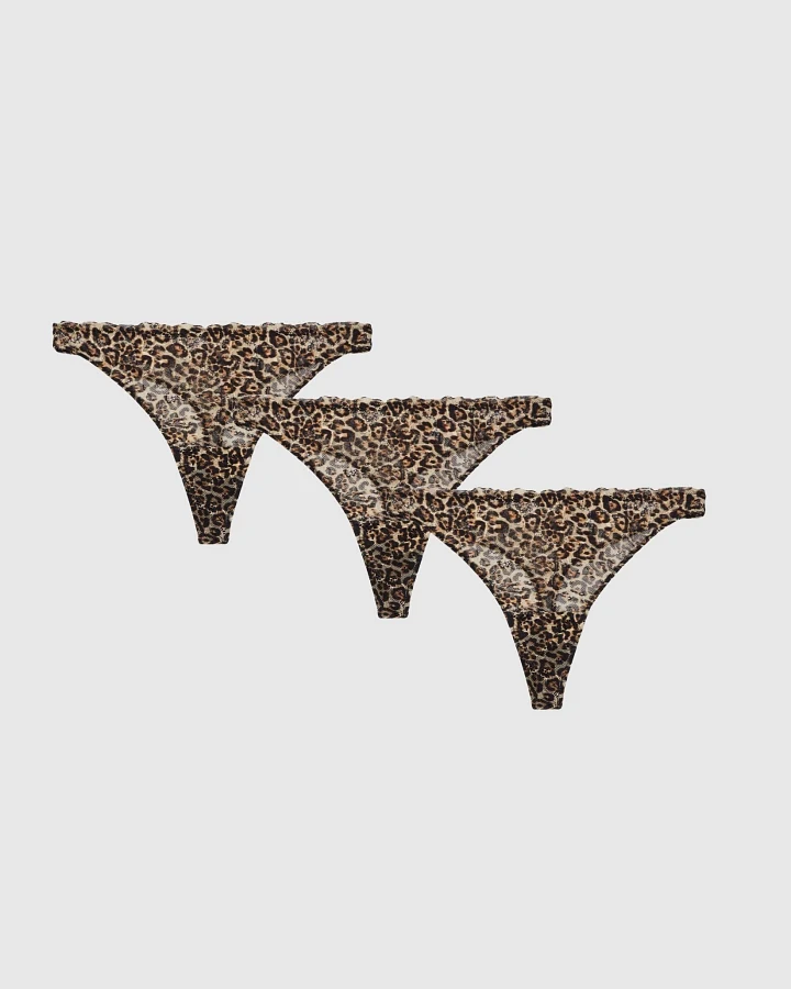 Understatement Damen vegan Multipack 3x Tanga Spitze Leopard