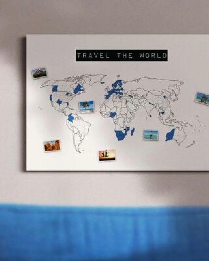 meine-weltkarte Weltkarte travel the world #1- nachhaltig & handemade in Germany- Reiseweltkarte zum ausmalen/pinnen, travelmap- Keilrahmen, Leinwandposter
