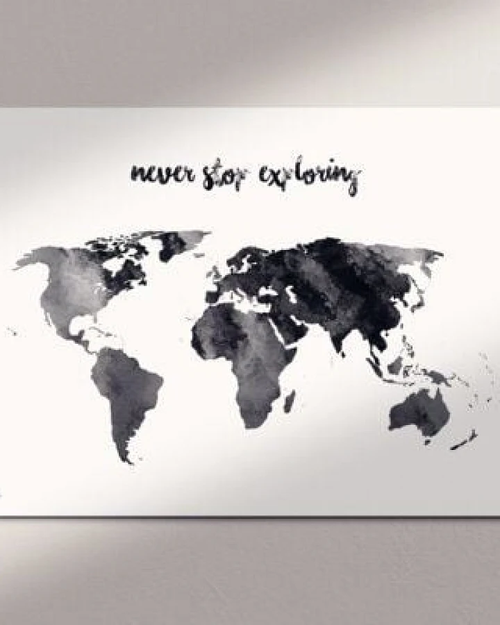 meine-weltkarte Stylische Weltkarte never stop exploring #1- nachhaltig & handemade in Germany - Wanddekoration Weltkarte - Keilrahmen, Leinwandposter