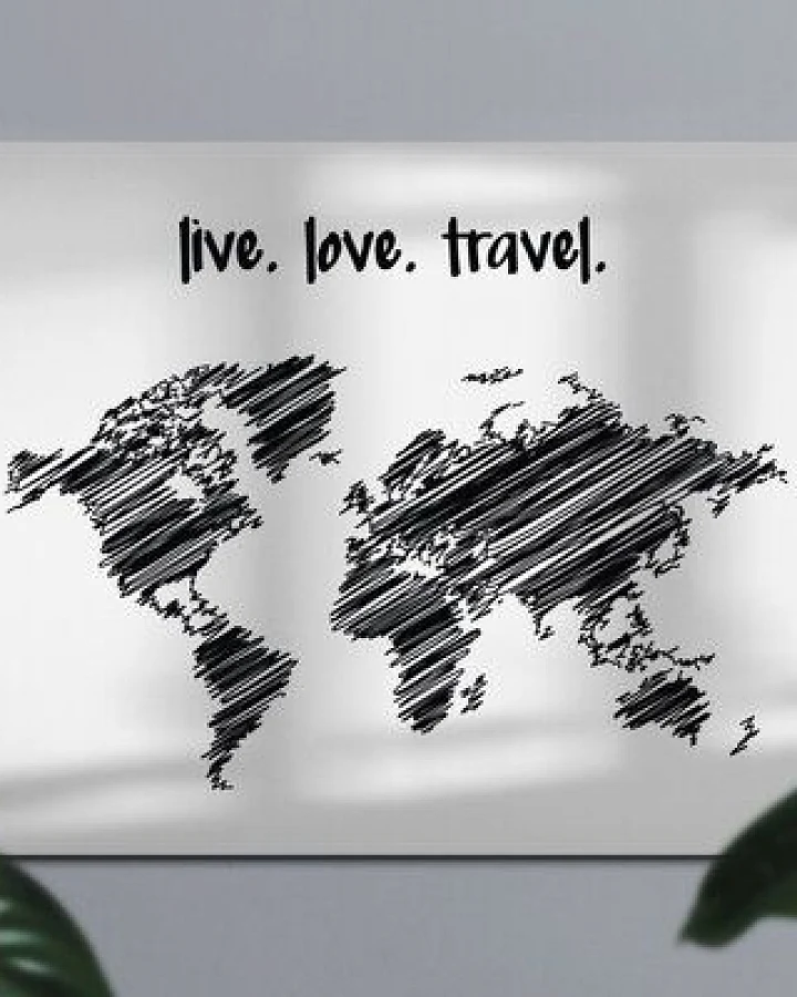 meine-weltkarte Stylische Weltkarte live.love.travel #1- nachhaltig & handemade in Germany - Wanddekoration Weltkarte - Keilrahmen, Leinwandposter