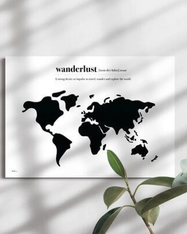 meine-weltkarte Stylische Weltkarte "Wanderlust" #1- nachhaltig & handemade in Germany - Wanddekoration Weltkarte - Keilrahmen, Leinwandposter
