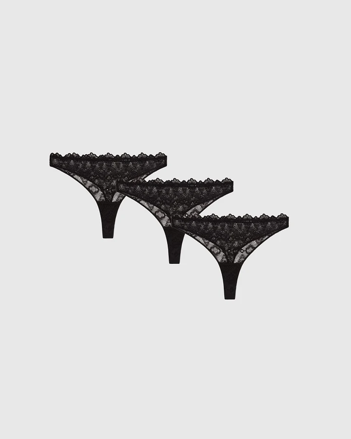 Understatement Damen vegan Multipack 3x Tanga Spitze Schwarz