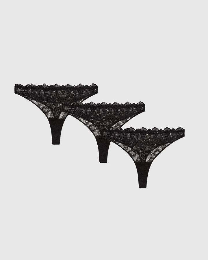 Understatement Damen vegan Multipack 3x Tanga Spitze Schwarz