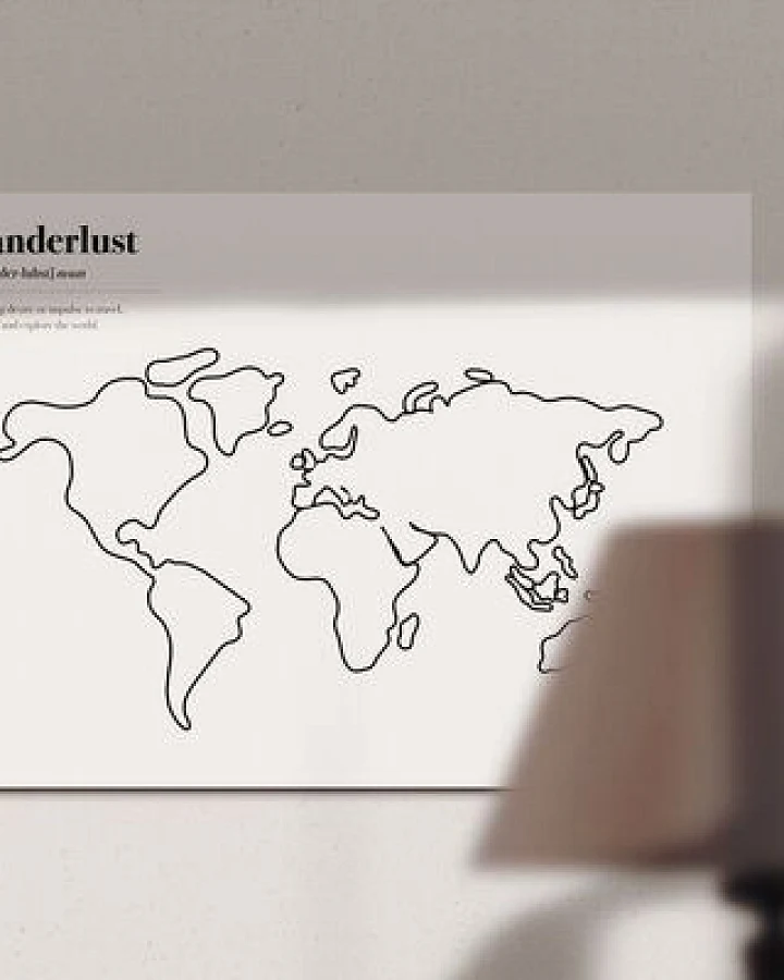 meine-weltkarte Stylische Weltkarte "Wanderlust" #2- nachhaltig & handemade in Germany - Wanddekoration Weltkarte - Keilrahmen, Leinwandposter