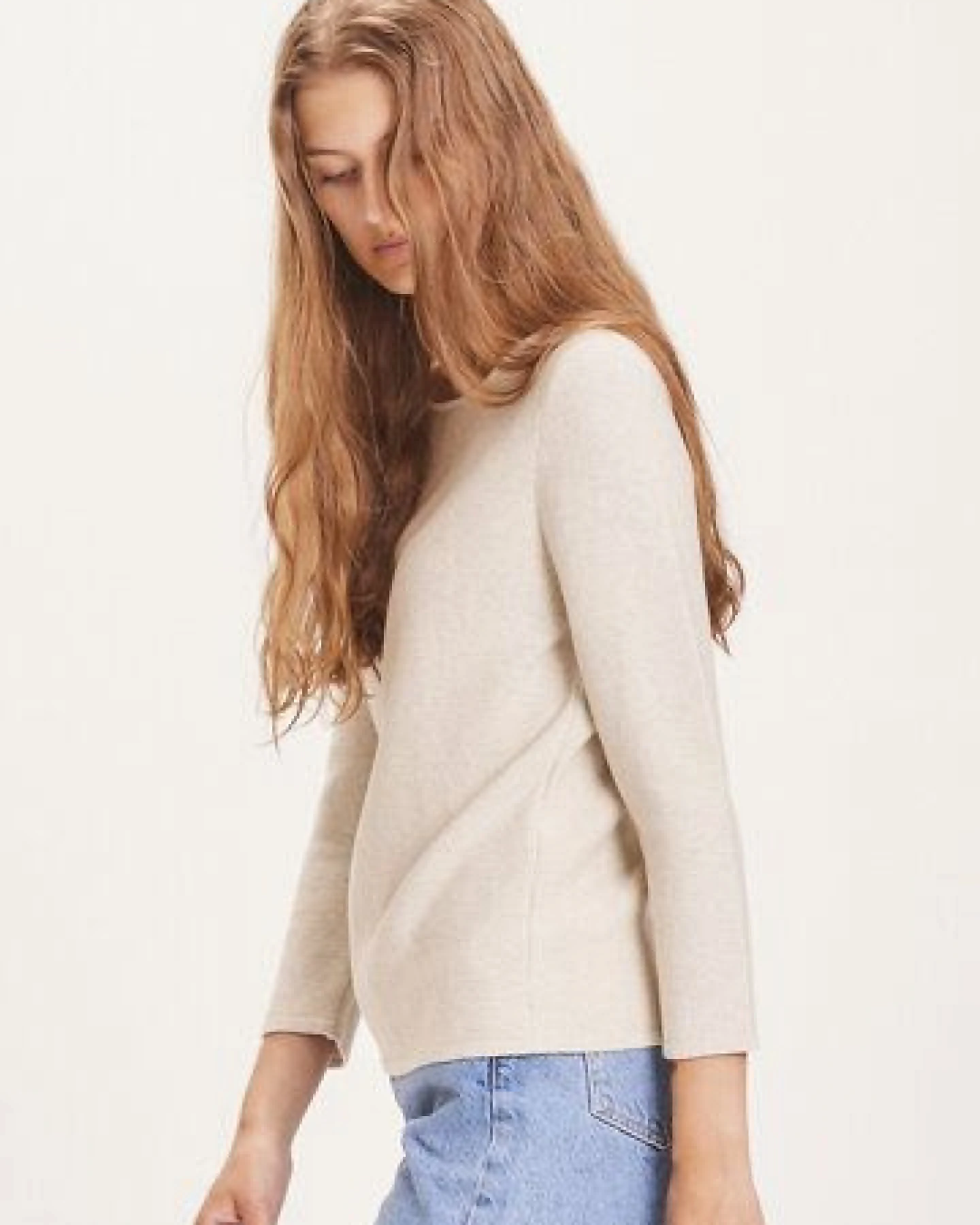 KnowledgeCotton Apparel Strickpullover Myrthe mit U-Boot Ausschnitt - aus Biobaumwolle – Ansicht 2