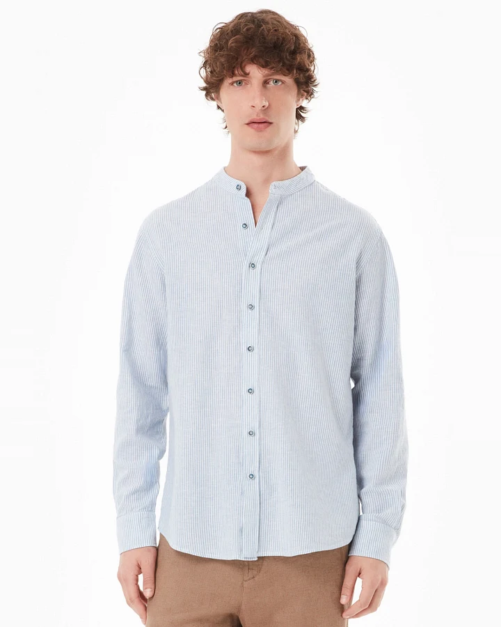 ORGANICATION Herren vegan Hemd Blau Off White