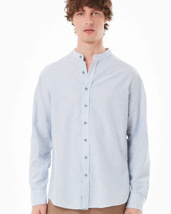 ORGANICATION Herren vegan Hemd Blau Off White