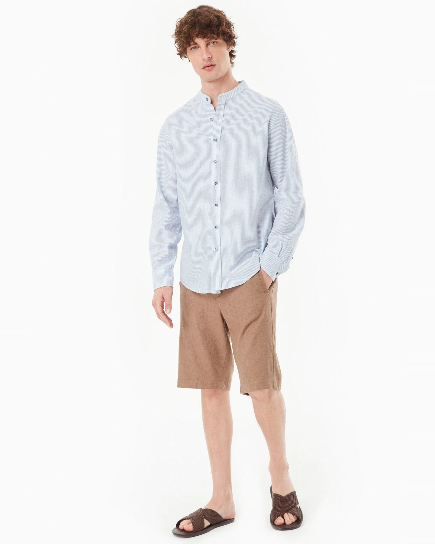 ORGANICATION Herren vegan Hemd Blau Off White – Ansicht 2
