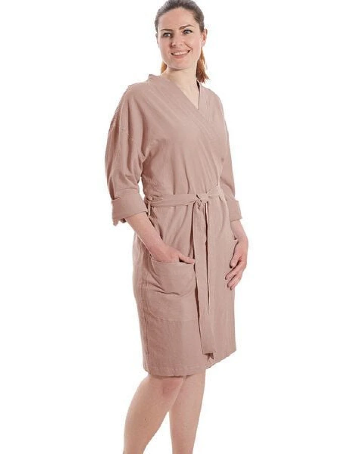 jilda-tex Damen Bademantel / Kimono 100% Bio-Baumwolle Knitterlook Made in Green Unisex