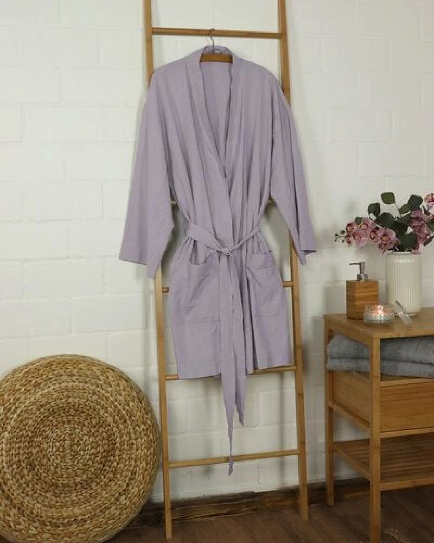jilda-tex Damen Bademantel / Kimono 100% Bio-Baumwolle Knitterlook Made in Green Unisex – Ansicht 2