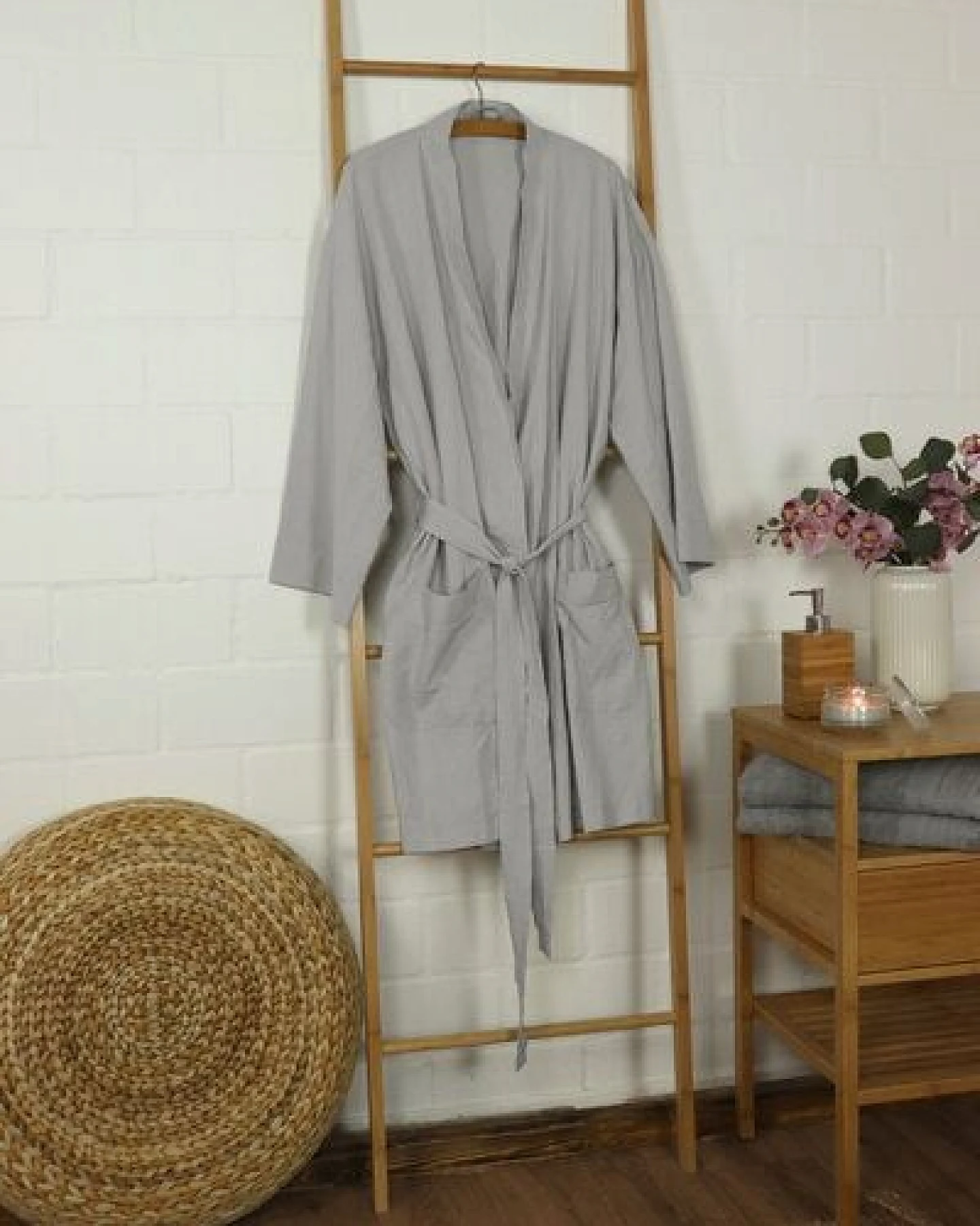 jilda-tex Damen Bademantel / Kimono 100% Bio-Baumwolle Knitterlook Made in Green Unisex – Ansicht 2