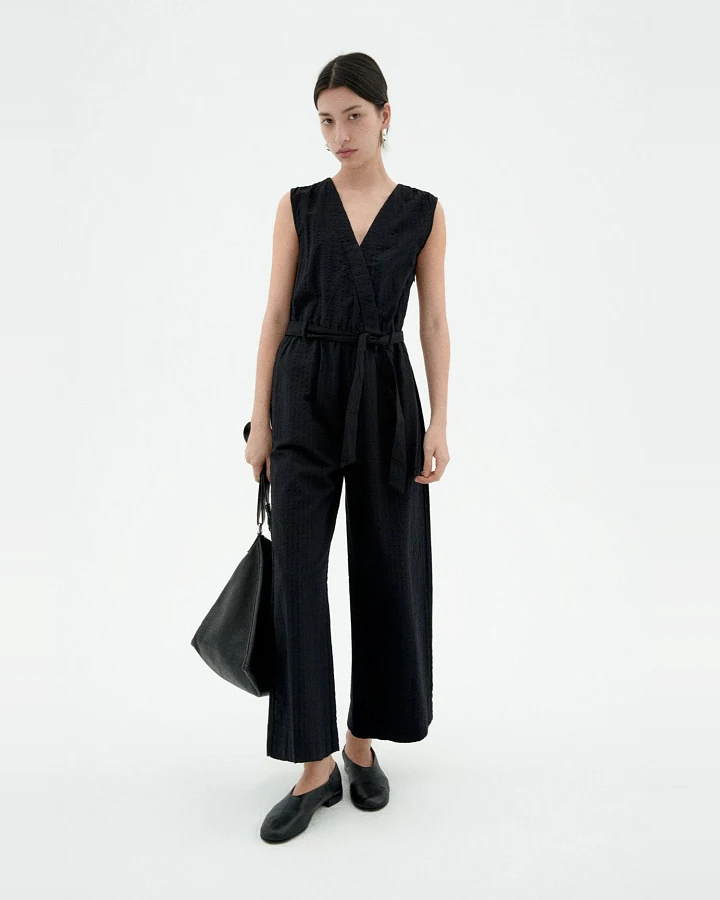 Thinking MU Damen vegan Jumpsuit Seersucker Winona Schwarz