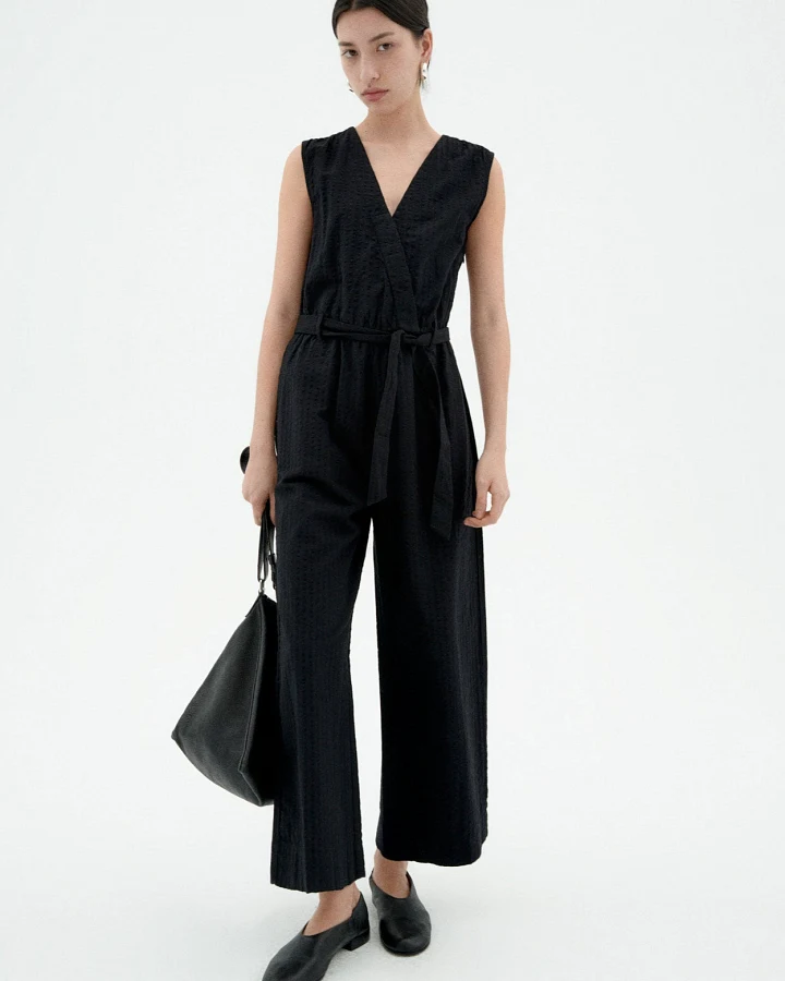 Thinking MU Damen vegan Jumpsuit Seersucker Winona Schwarz
