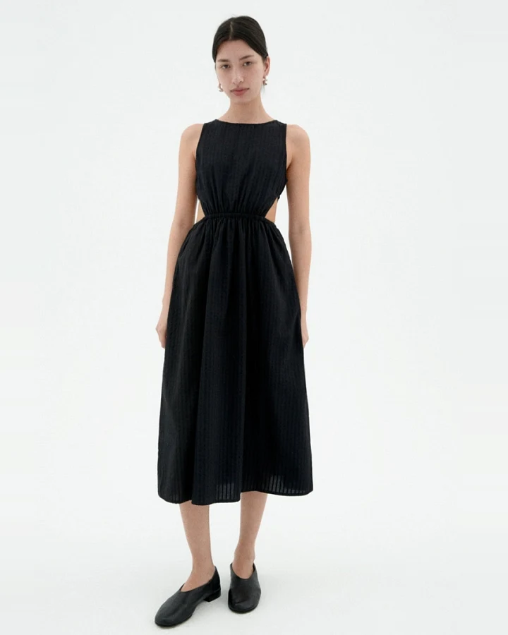 Thinking MU Damen vegan Kleid Seersucker Kin Schwarz