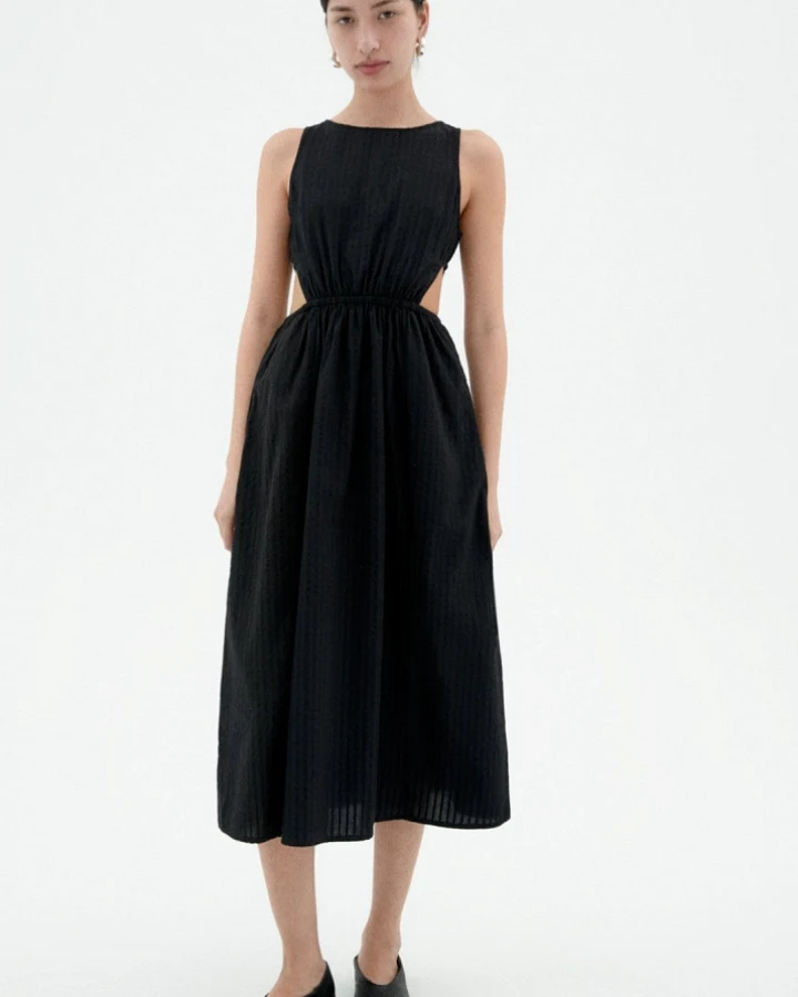 Thinking MU Damen vegan Kleid Seersucker Kin Schwarz