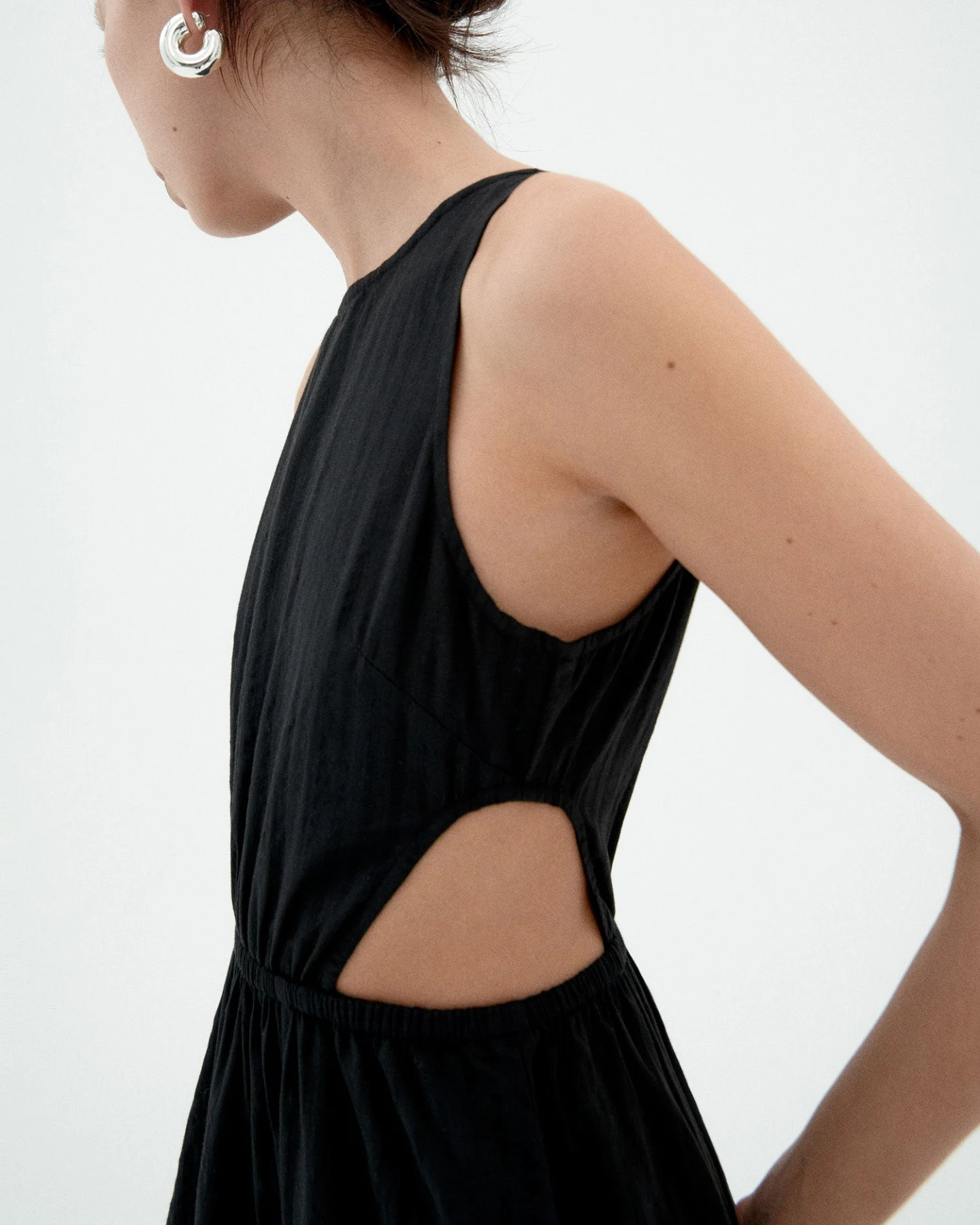 Thinking MU Damen vegan Kleid Seersucker Kin Schwarz – Ansicht 2
