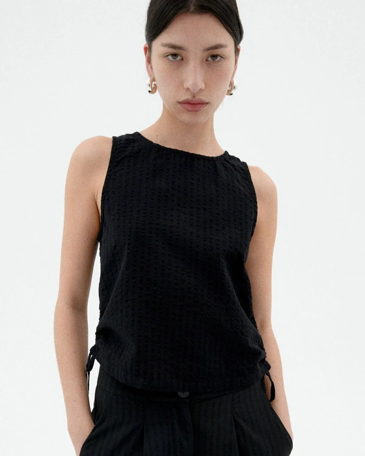 Thinking MU Damen vegan Top Seersucker Florence Schwarz