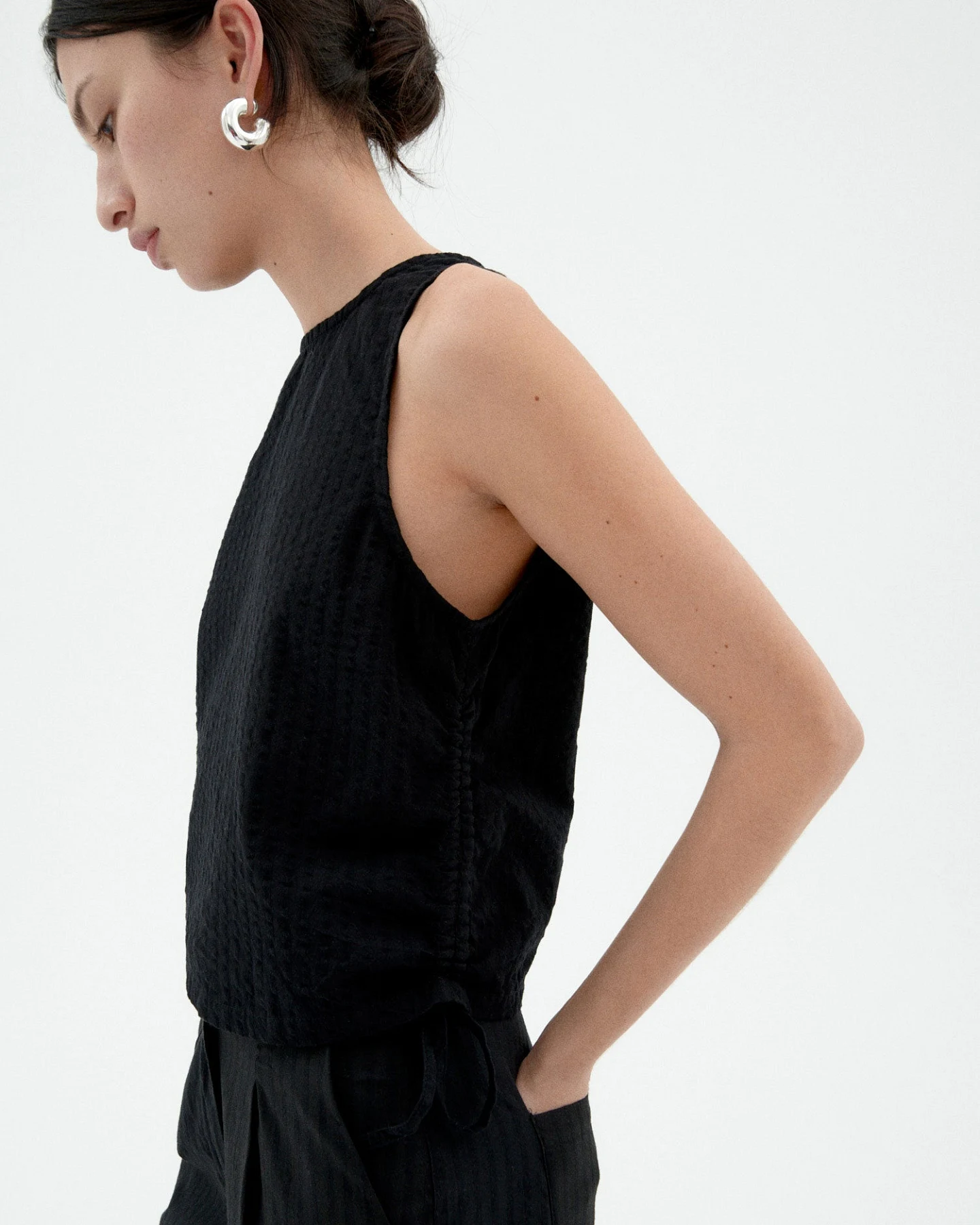 Thinking MU Damen vegan Top Seersucker Florence Schwarz – Ansicht 2